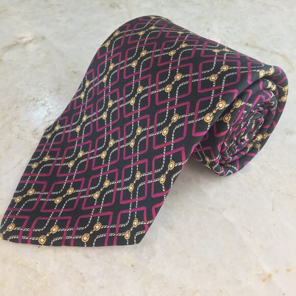 HENRY GRETHEL BLACK BURGUNDY GOLD WHITE ALL SILK TIE0 - Picture 10 of 11
